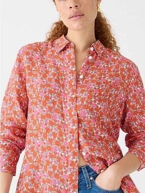 J. Crew Pink and Orange Floral Cupro Button-Down Shirt